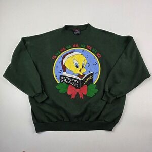 Vintage Tweety Looney Tunes Sweatshirt Mens XL Green Xmas Garment Graphics USA